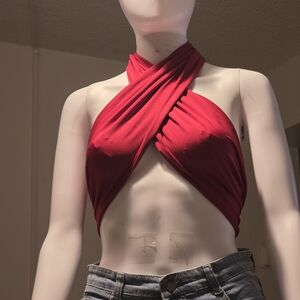 NOBULL Vibrant Red Cross Halter Crop Top